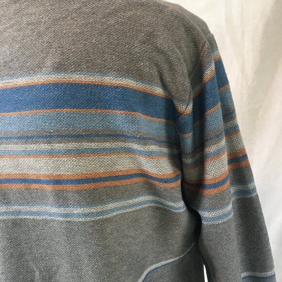 Bench Men's Blue Gray Yellow Stripe Crew Neck Sweater Size L Large Tight Knit - Picture 6 of 16